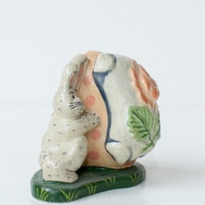 Bunny with Pink Egg and Flower