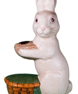White Rabbit Standing by Basket Holding Nest