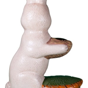 White Rabbit Standing by Basket Holding Nest