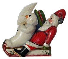 Snowman on Sled with Santa