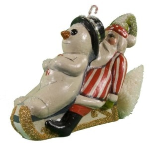 Sledding Santa and Snowman