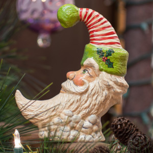 Santa in Moon with Striped Hat