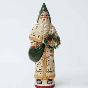Santa in White Vine Coat with Wreath