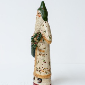 Santa in White Vine Coat with Wreath