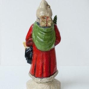 Red European Father Christmas With Teddy and Tree