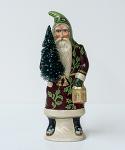 Beaded Santa in Burgundy with Lantern