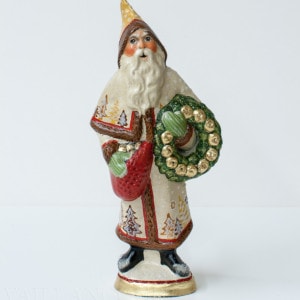 White Tree Father Christmas with Gold Apple Wreath