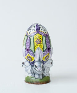 Small Yellow and Violet Egg with Rabbits