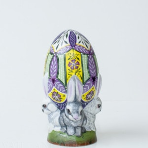 Small Yellow and Violet Egg with Rabbits