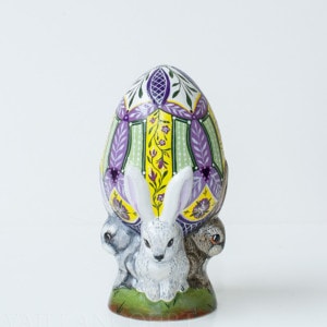 Small Yellow and Violet Egg with Rabbits