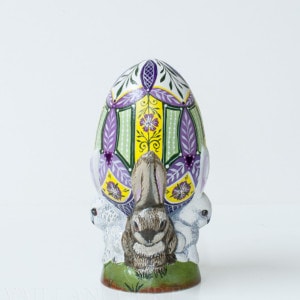 Small Yellow and Violet Egg with Rabbits