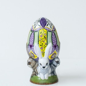 Small Yellow and Violet Egg with Rabbits