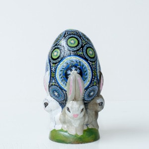 Small Blue and Grey Egg with Rabbits