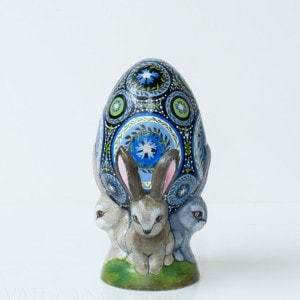 Small Blue and Grey Egg with Rabbits