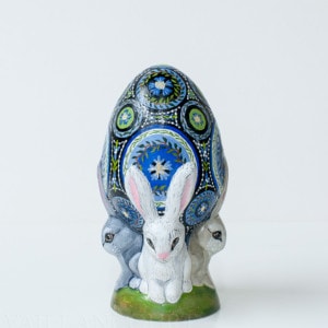 Small Blue and Grey Egg with Rabbits