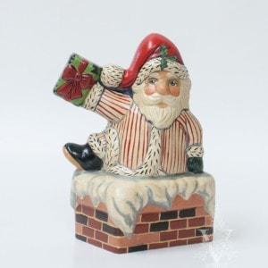 Striped Santa in Chimney With Present