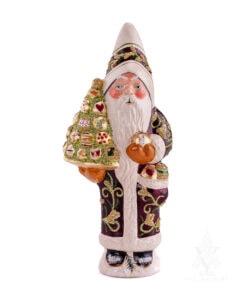 Brocaded Coat Santa with Gold Ornaments