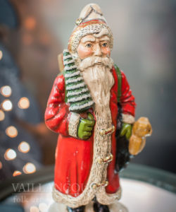 Red European Father Christmas With Teddy and Tree