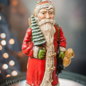 Red European Father Christmas With Teddy and Tree