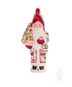 Brocade Father Christmas Holding Gold Ornaments