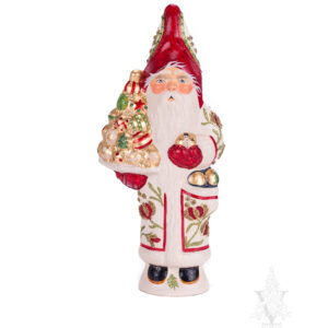 Brocade Father Christmas Holding Gold Ornaments