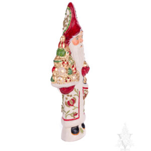 Brocade Father Christmas Holding Gold Ornaments