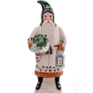 Irish Santa With Kissing Ball of Shamrocks and Lantern