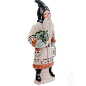 Irish Santa With Kissing Ball of Shamrocks and Lantern