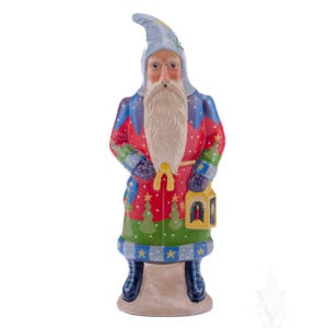 Father Christmas in Multi-Colored Coat with Lantern