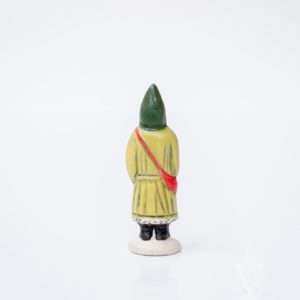 Miniature Father Christmas in Green Holding Purple Rabbit