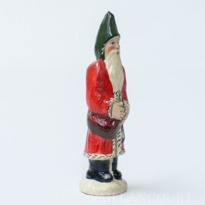 Miniature Red Father Christmas Holding Purple Rabbit