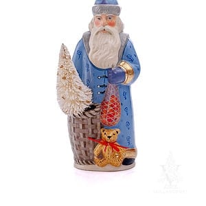 Old World Santa in Blue with Basket and Teddy