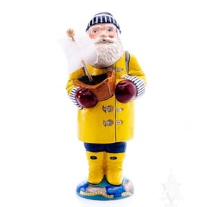 Sea Coast Santa in Yellow Slicker Holding Boat