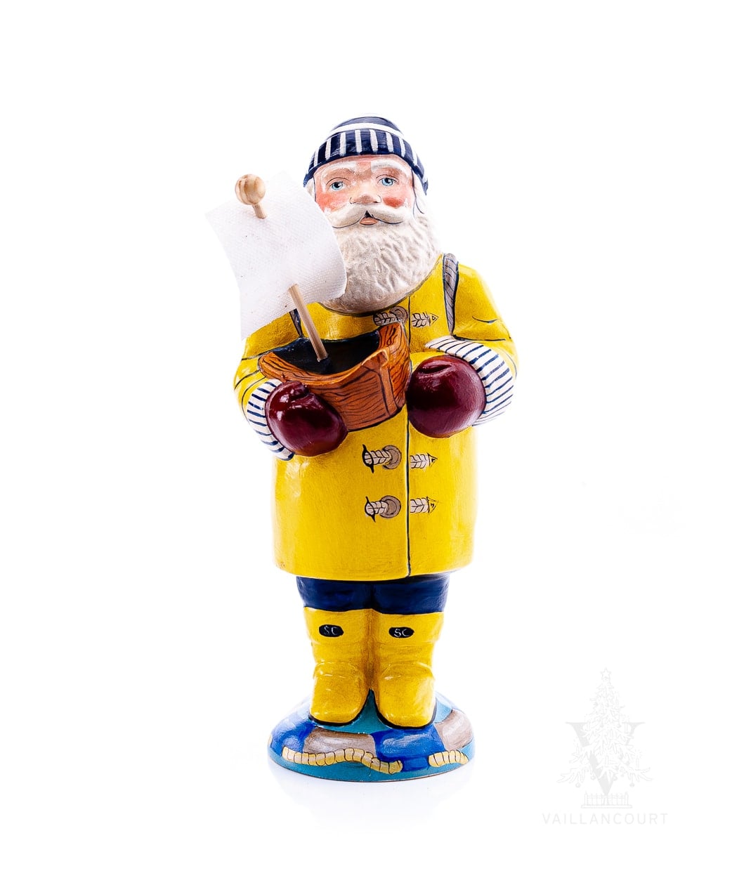 Sea Coast Santa in Yellow Slicker Holding Boat