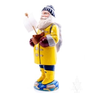 Sea Coast Santa in Yellow Slicker Holding Boat