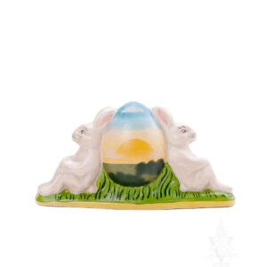 Two Rabbits Leaning on Sunrise Egg