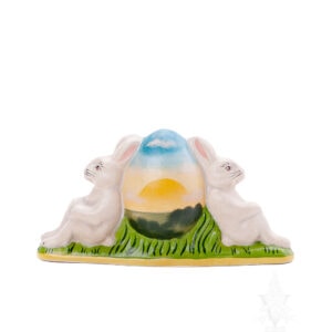 Two Rabbits Leaning on Sunrise Egg