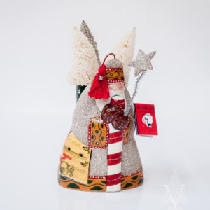 Shimmering North Pole Santa with Book and Trees