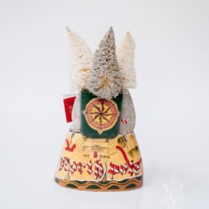 Shimmering North Pole Santa with Book and Trees