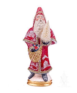 Red Father Christmas With Village Scene