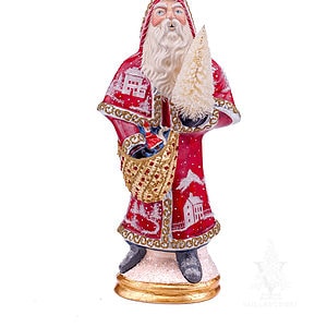 Red Father Christmas With Village Scene