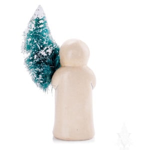Snowman with Silly Smile Holding Tree