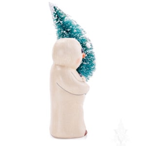 Snowman with Silly Smile Holding Tree