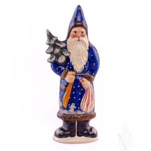 Blue Father Christmas with Switch and Snowmen on Coat