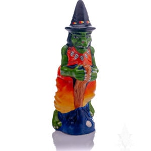 Green Witch Riding Broom