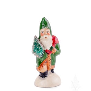 Small Green Father Christmas Trudging Thru Snow
