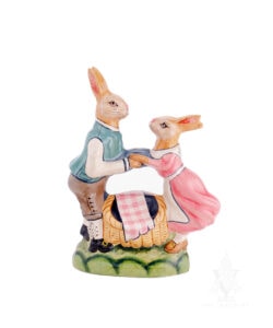 Two Dancing Rabbits Dancing Around Basket