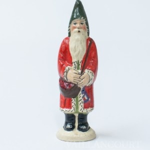 Miniature Red Father Christmas Holding Purple Rabbit