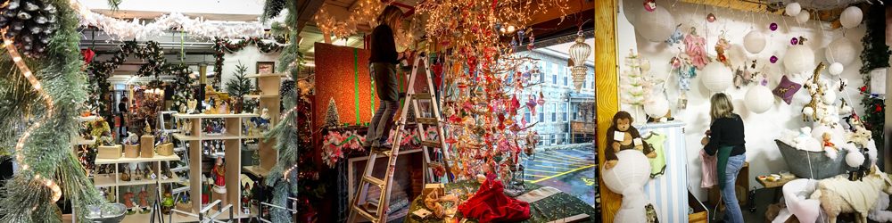 Decorating the Vaillancourt retail gallery in Sutton, MA in preparation for the 2016 Christmas opening on Friday, November 4th.