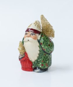 Short European Father Christmas in Green with Beaded Trees
